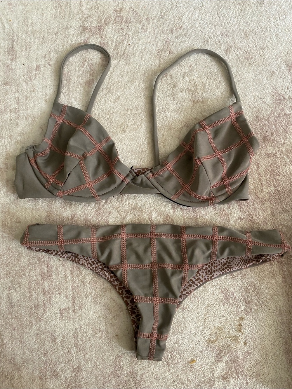 acacia swimwear Olive Bikini Set with Copper Stitching